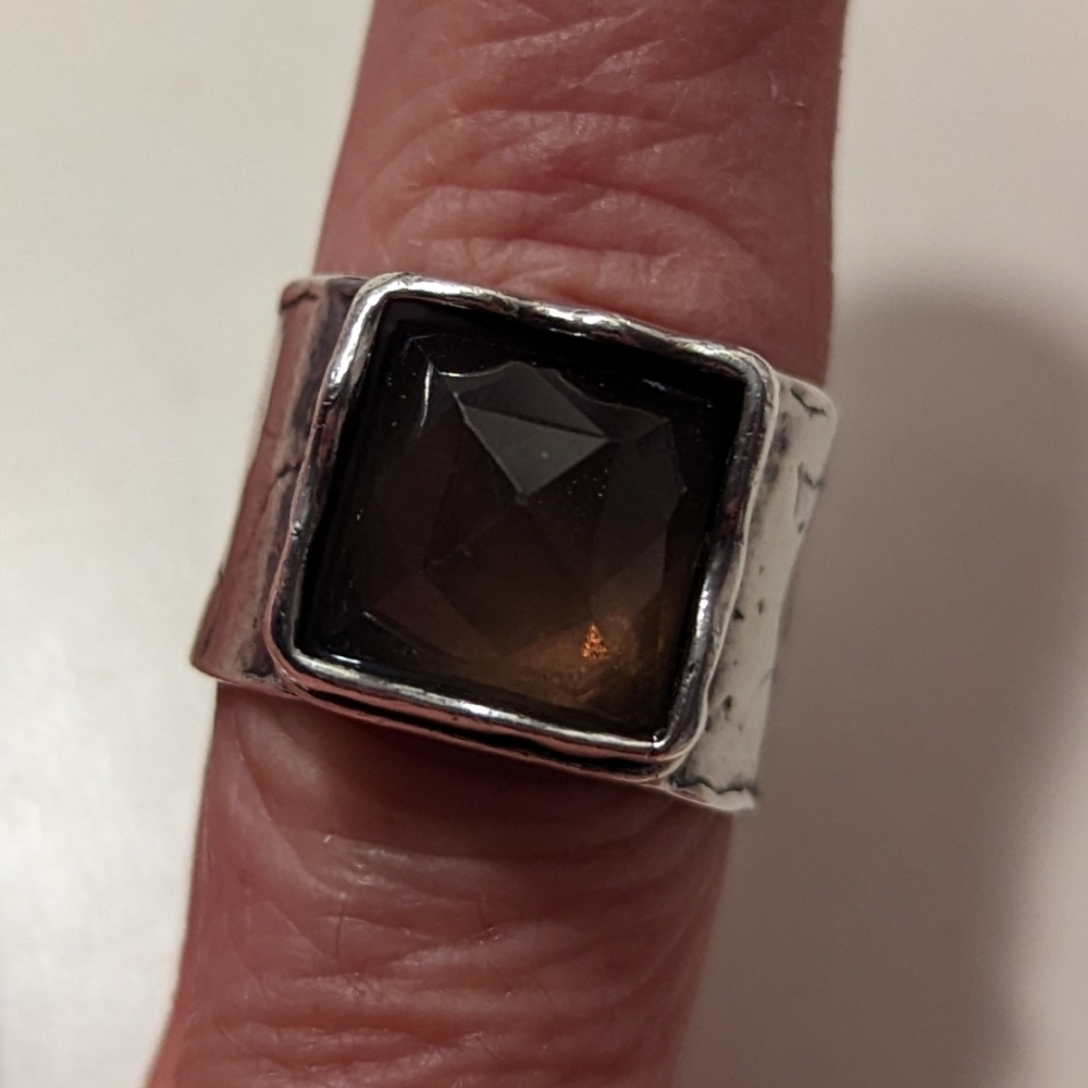 Silpada Silver Ring with Dark Brown Stone